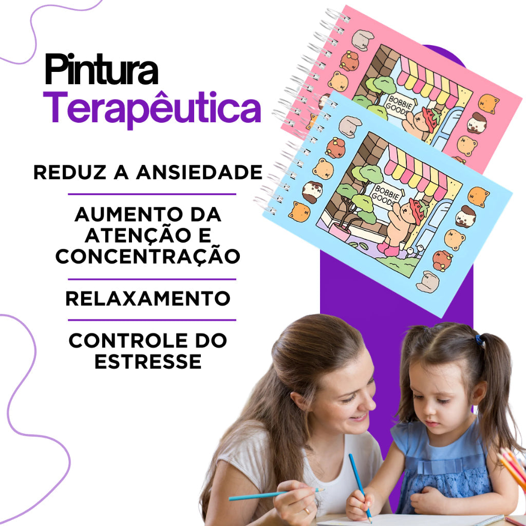 Livro de Colorir Bobbie Goods com páginas coloridas para terapia e relaxamento