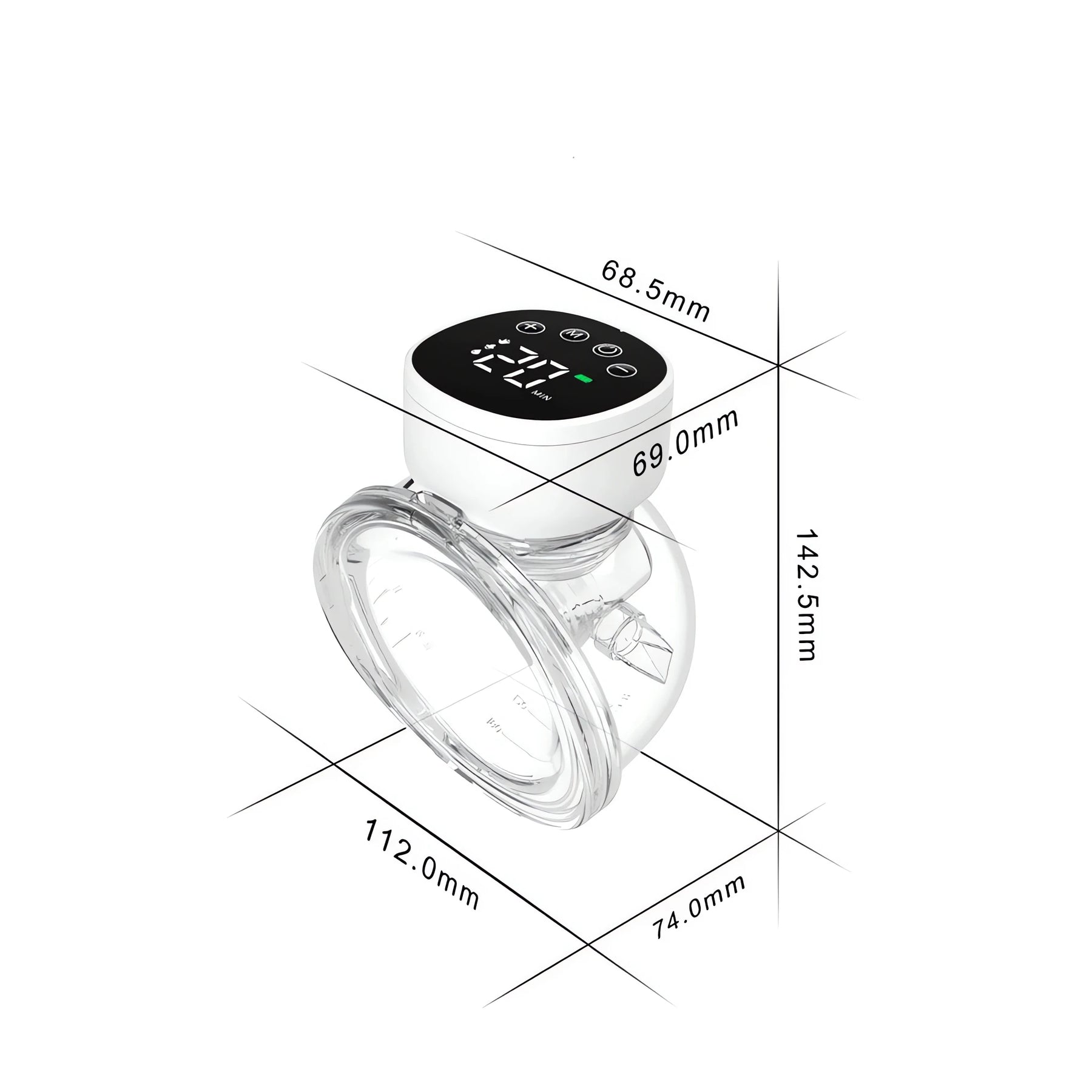 Bomba Tira Leite Elétrica Mãos Livres com display digital e design compacto e transparente