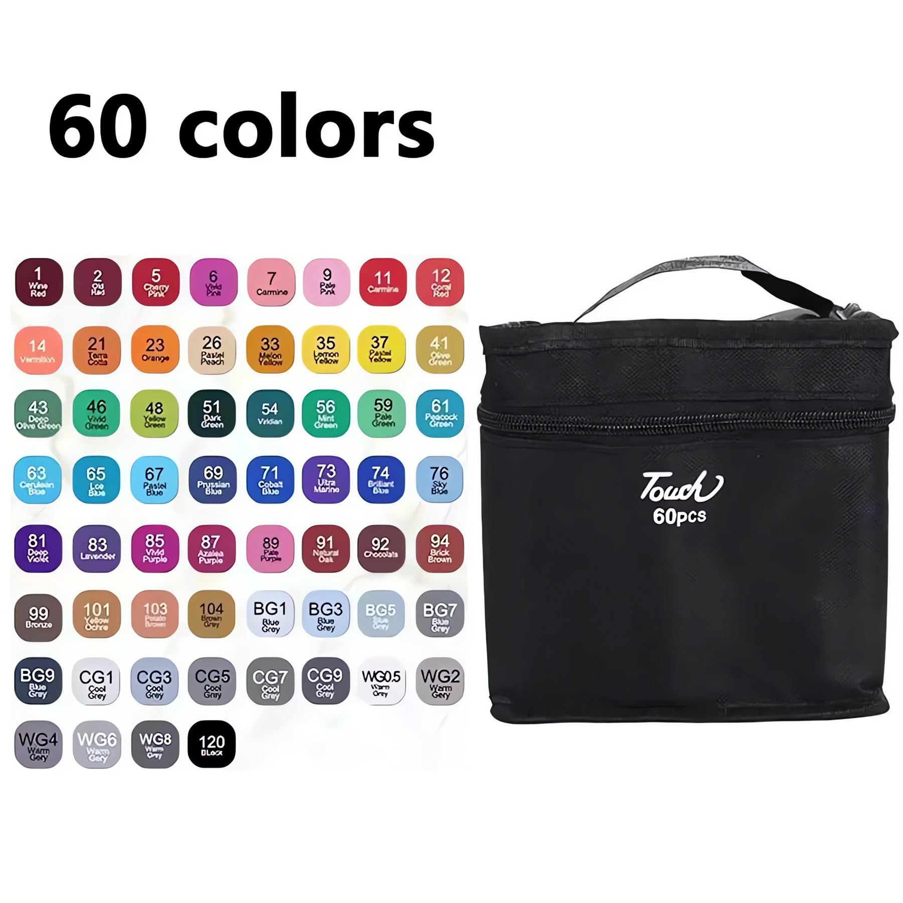 Conjunto de 60 Canetas Marcadoras em diversas cores com estojo preto para artistas e amantes de artesanato