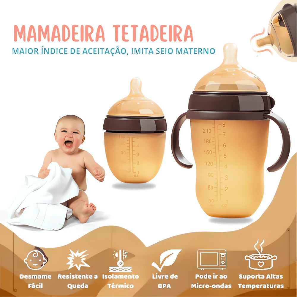 Mamadeira Tetadeira DeluxeBaby com design ergonômico e capacidade de isolamento térmico para bebês