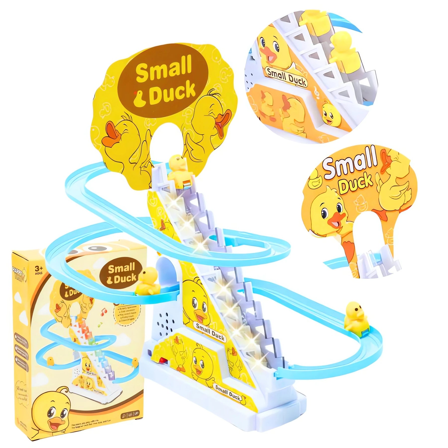 Pista Mágica Patinho Escorregador Musical com rampas e pato amarelo, divertida para crianças