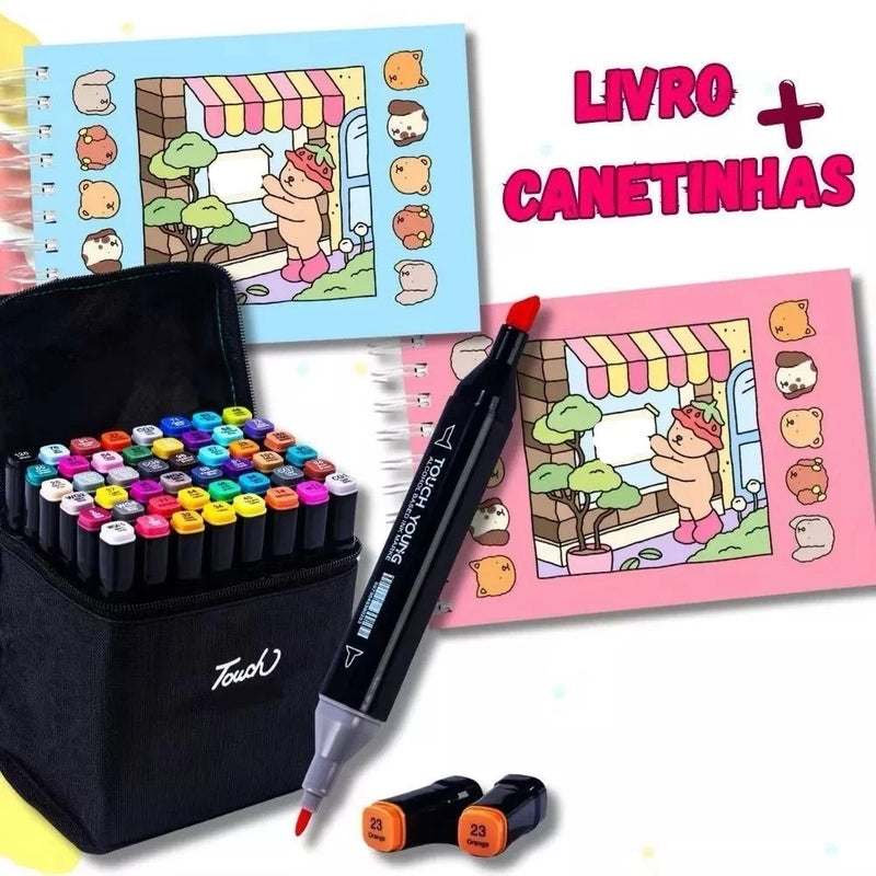 Kit Livro de Colorir Bobbie Goods Capa Dura + Canetinhas Dupla Ponta