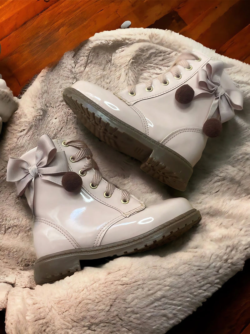 Coturno Infantil Feminino Verniz com Laço e Pompom