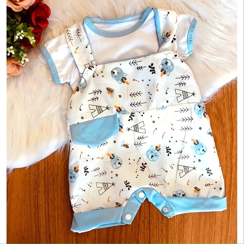 Conjunto Verão Bebê Menino – Macacão Curto e Camiseta