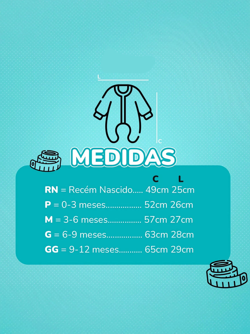 Macacão Infantil Vira Pé Estampa Raposa – Bebê de 0 a 12 Meses