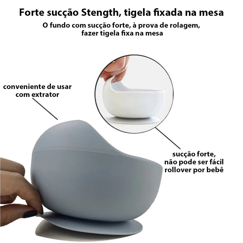 Kit 8 Peças para Bebê: Talheres em Silicone, Prato com Ventosa, Canudo, Colher, Garfo e Babador - Meu Cheirinho Bom
