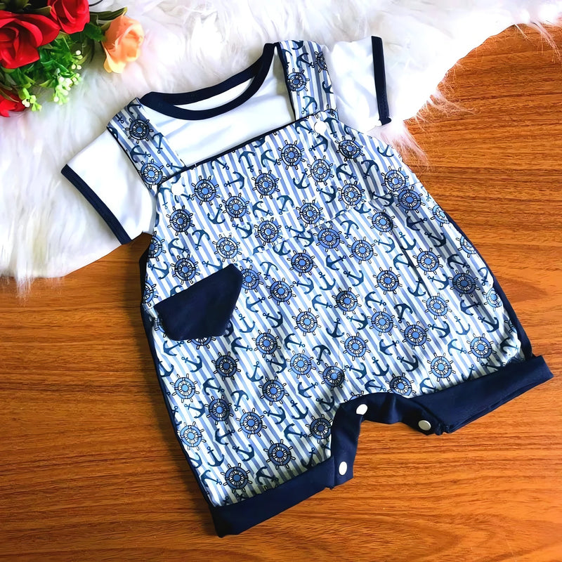 Conjunto Verão Bebê Menino – Macacão Curto e Camiseta