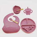 Kit 8 Peças para Bebê: Talheres em Silicone, Prato com Ventosa, Canudo, Colher, Garfo e Babador - Meu Cheirinho Bom