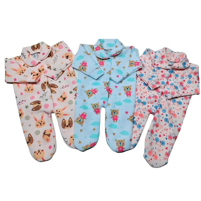 Kit 3 Macacões Bebê Soft Estampado para Inverno