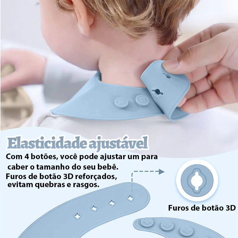Kit 8 Peças para Bebê: Talheres em Silicone, Prato com Ventosa, Canudo, Colher, Garfo e Babador - Meu Cheirinho Bom