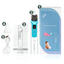 Aspirador Nasal eletrônico azul e branco para crianças com acessórios e manual