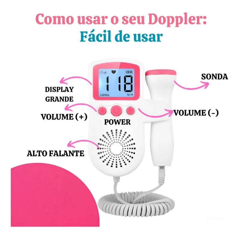 Baby Doppler Fetal com display grande e controle de volume, fácil de usar para ouvir batimentos cardíacos do bebê