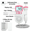 Baby Doppler Fetal branco e rosa com display LCD, sonda 3.0MHz e auto falante