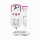 Baby Doppler Fetal branco e rosa com display digital mostrando batimentos cardíacos fetais