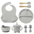 Kit 8 Peças para Bebê: Talheres em Silicone, Prato com Ventosa, Canudo, Colher, Garfo e Babador - Meu Cheirinho Bom