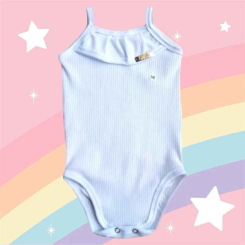Body SweetBaby Alcinha em azul claro com alças finas e detalhes em formato de borboleta