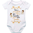 BodyBaby Personalizado branco com mensagem em dourado e desenhos de anjinhos para bebê