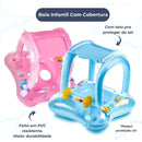 Boia Bote Infantil com Cobertura azul e rosa com proteção UV e teto para proteger do sol