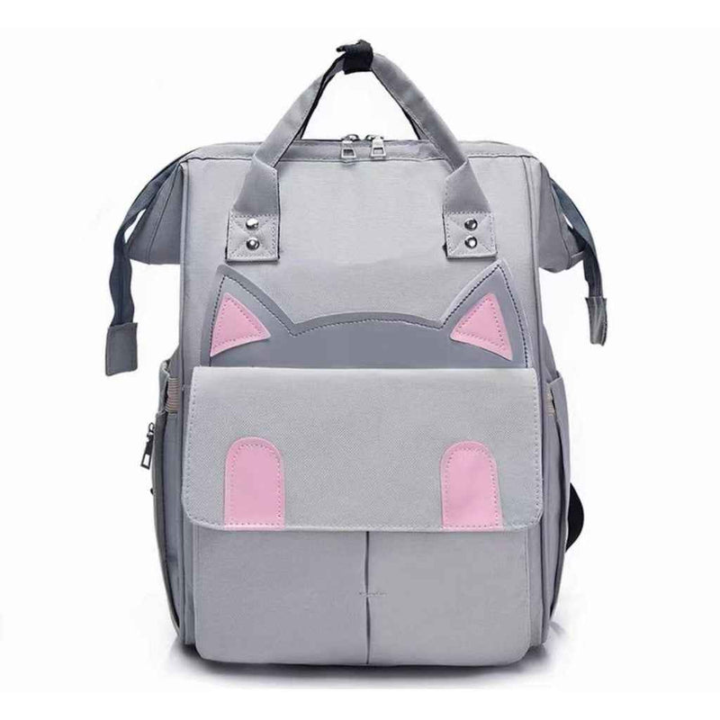 Bolsa Maternidade FlexiBag cinza com detalhe de orelhas de gato e bolsos espaçosos para bebês