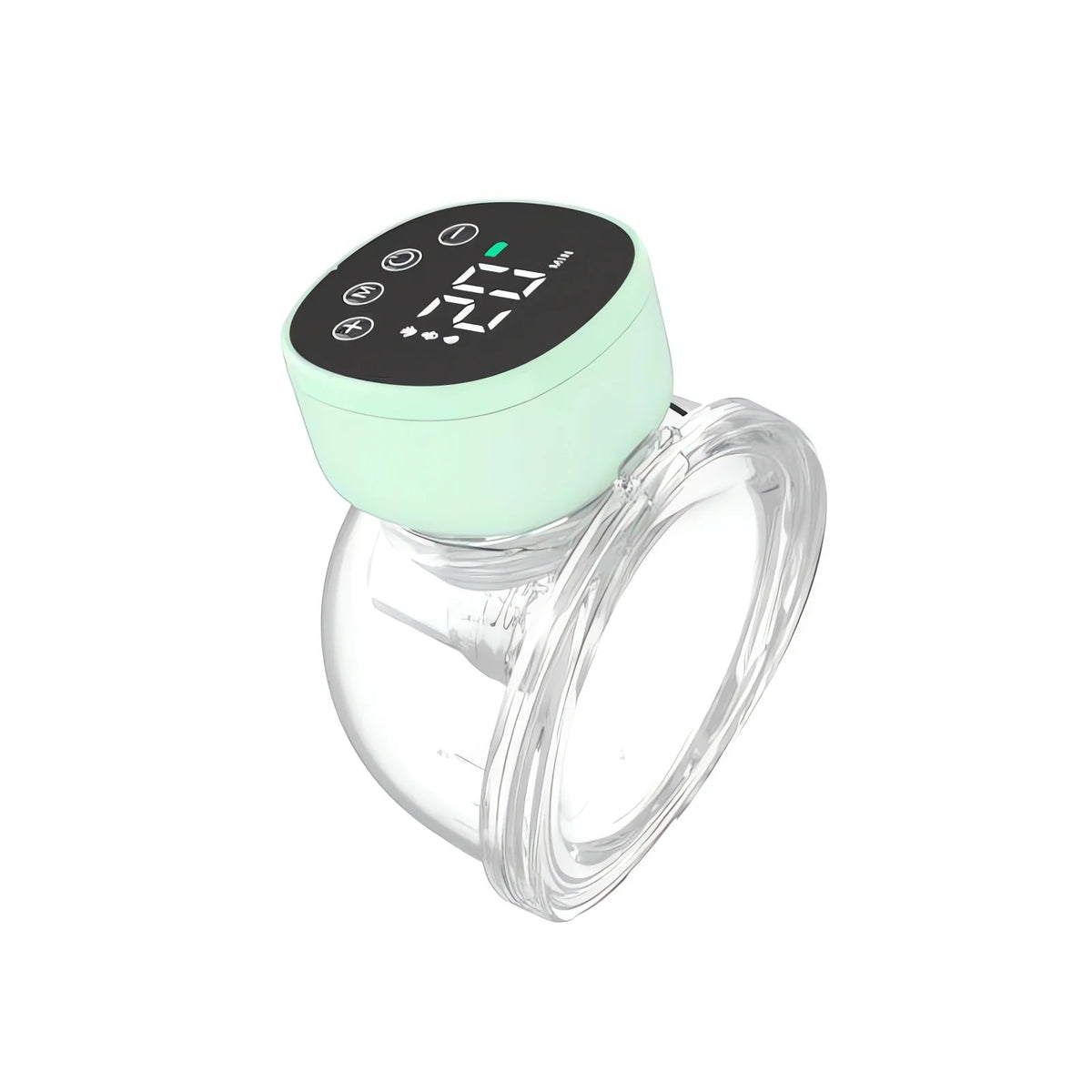 Bomba Tira Leite Elétrica Mãos Livres com visor digital e design compacto transparente e verde