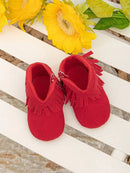 Botinha Antiderrapante para Bebê Menina com Franja Vermelha