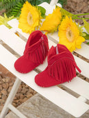 Botinha Antiderrapante para Bebê Menina com Franja Vermelha