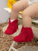 Botinha Antiderrapante para Bebê Menina com Franja Vermelha