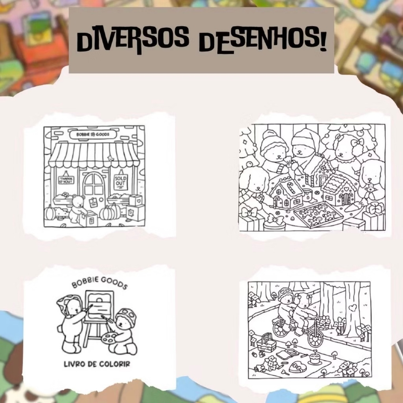 Kit de Livro de Colorido BooBoo Goods 50 Folhas+Jogo Caneta Marcadora 24/36Pintura