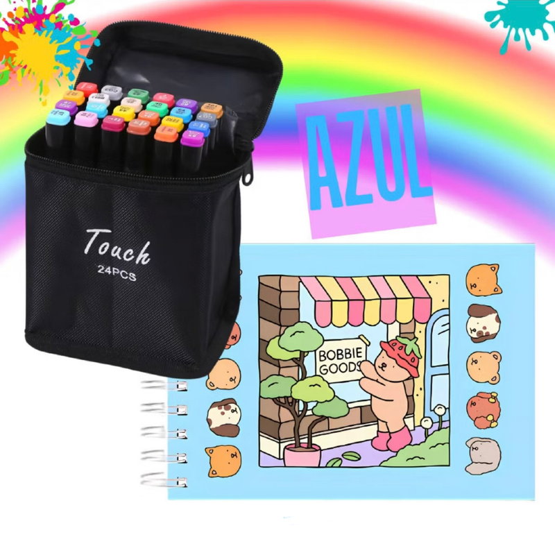 Kit Livro de Colorir Bobbie Goods Capa Dura + Canetinhas Dupla Ponta