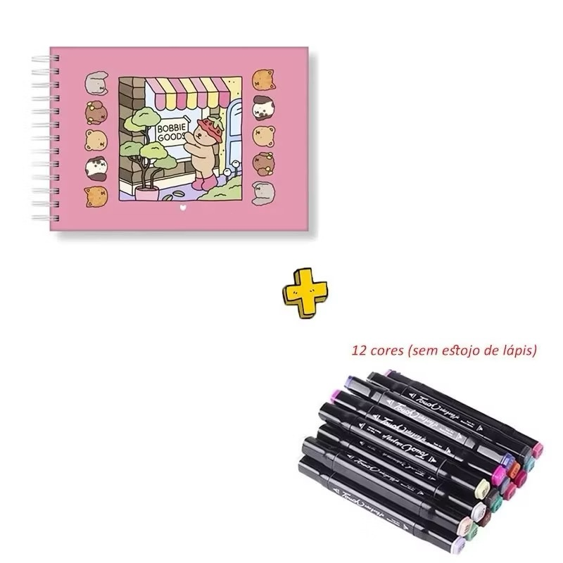 Kit Livro de Colorir Bobbie Goods Capa Dura + Canetinhas Dupla Ponta