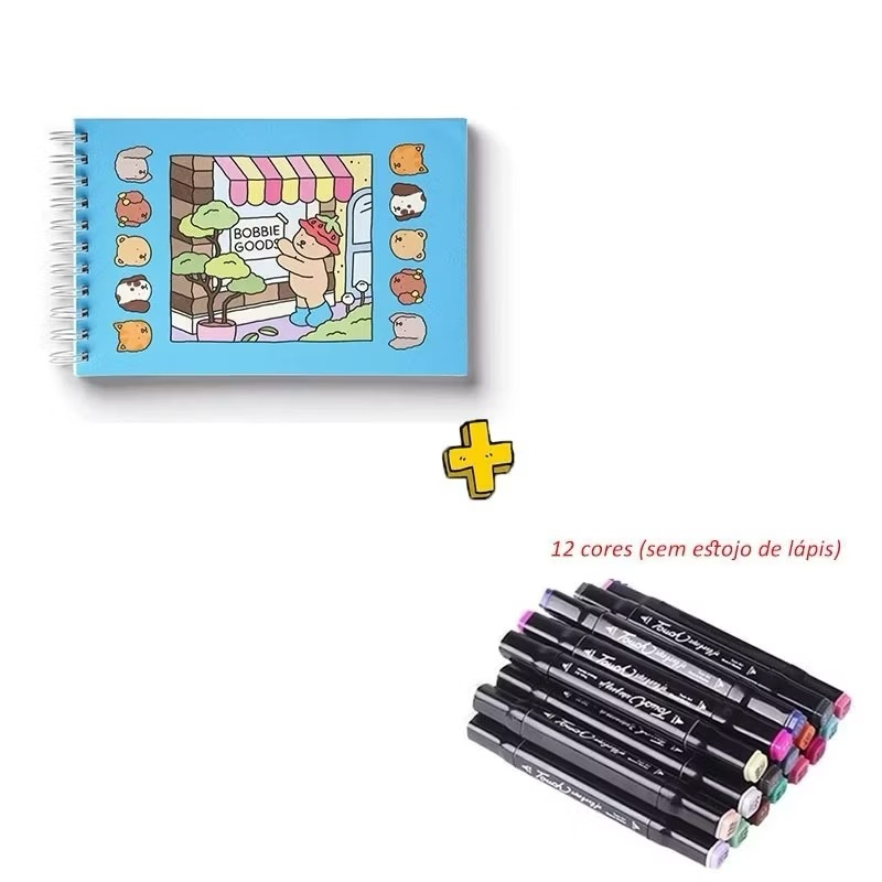 Kit Livro de Colorir Bobbie Goods Capa Dura + Canetinhas Dupla Ponta