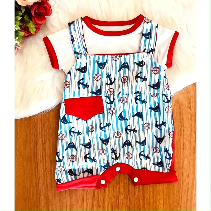 Conjunto Verão Bebê Menino – Macacão Curto e Camiseta