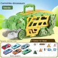 Caminhão Dinossauro Infantil Papa Carrinho 3 em 1 Verde com 6 carros e 12 sinais inclusos