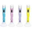 Conjunto de quatro canetas coloridas caneta 3D profissional em azul, rosa, lilás e amarelo com base branca