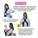 Instruções de uso do Canguru Flex com imagens mostrando ajuste e segurança para transportar o bebê.
