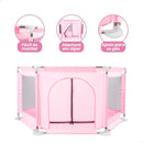 Cercadinho Flex rosa fácil de montar com abertura em zíper e apoio para os pés