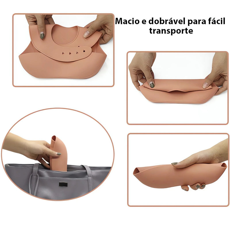 Conjunto Introdução Alimentar 8 Peças para Bebês em silicone rosa bebê macio e dobrável para fácil transporte