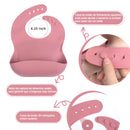 Conjunto Introdução Alimentar 8 Peças para Bebês em silicone rosa com bolso de captura e fecho ajustável