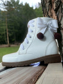 Coturno Infantil Feminino Branco com Laço e Pompons para Meninas Estilosas