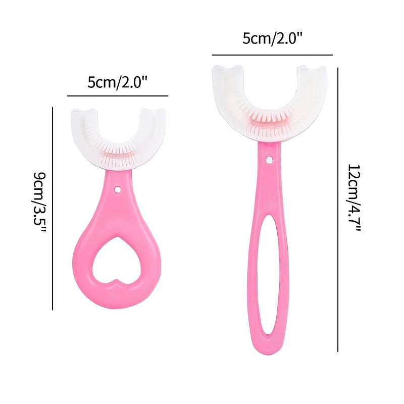 Escova Dental Bebê 360 Graus com cabo rosa em formato ergonômico para fácil manuseio