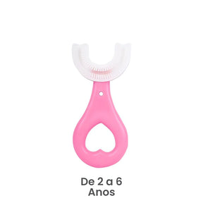 Escova Dental Bebê 360 Graus rosa para crianças de 2 a 6 anos com design ergonômico