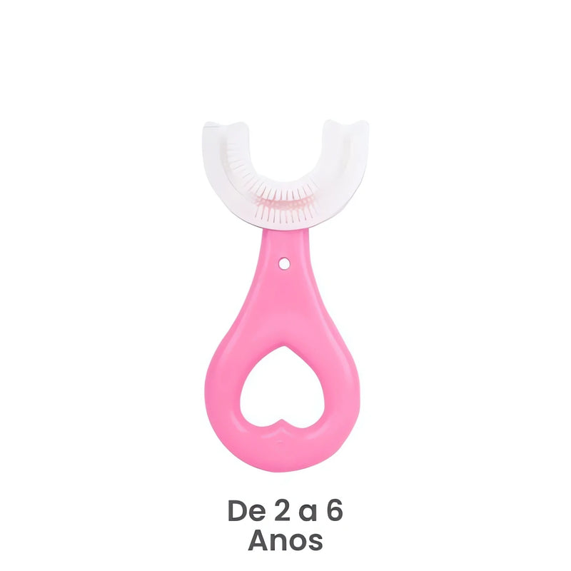 Escova Dental Bebê 360 Graus rosa para crianças de 2 a 6 anos com design ergonômico