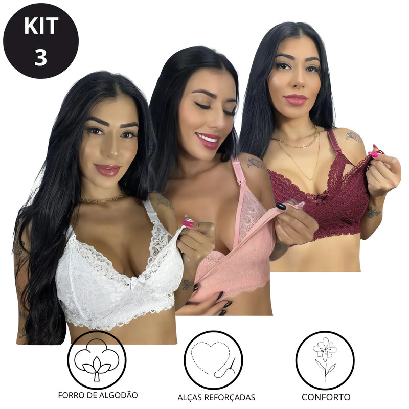 Kit Sutiã Reforçado: Compre 2, Leve 3 em Renda com Regulagem