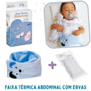 Faixa Termica Abdominal para Bebes azul com estampa de cachorro e embalagem do produto Meu Cheirinho Bom