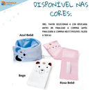 Faixa Termica Abdominal para Bebes disponível nas cores azul bebê, bege e rosa bebê com desenhos de animais