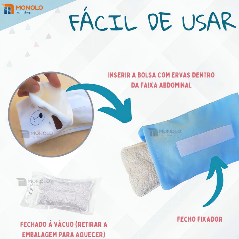 Faixa Termica Abdominal para Bebes com bolsa para ervas e fecho fixador fácil de usar