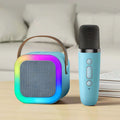 Caixa de som azul com microfone para Karaokê Infantil e luzes coloridas para diversão
