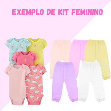 Kit 10 Peças para Bebê – Body Curto Estampado + Mijão: Conforto e Estilo em Dobro.