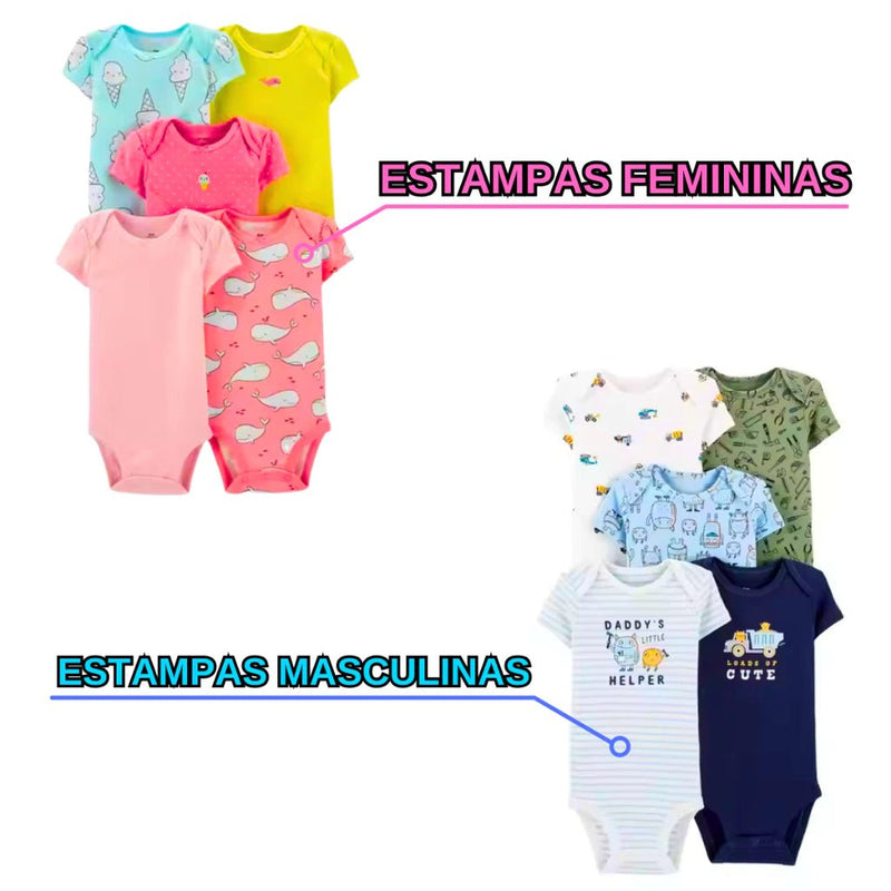 Kit 10 Peças para Bebê – Body Curto Estampado + Mijão: Conforto e Estilo em Dobro.
