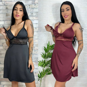Kit 2 Camisolas de Amamentação em preto e vinho com detalhes em renda e alças ajustáveis